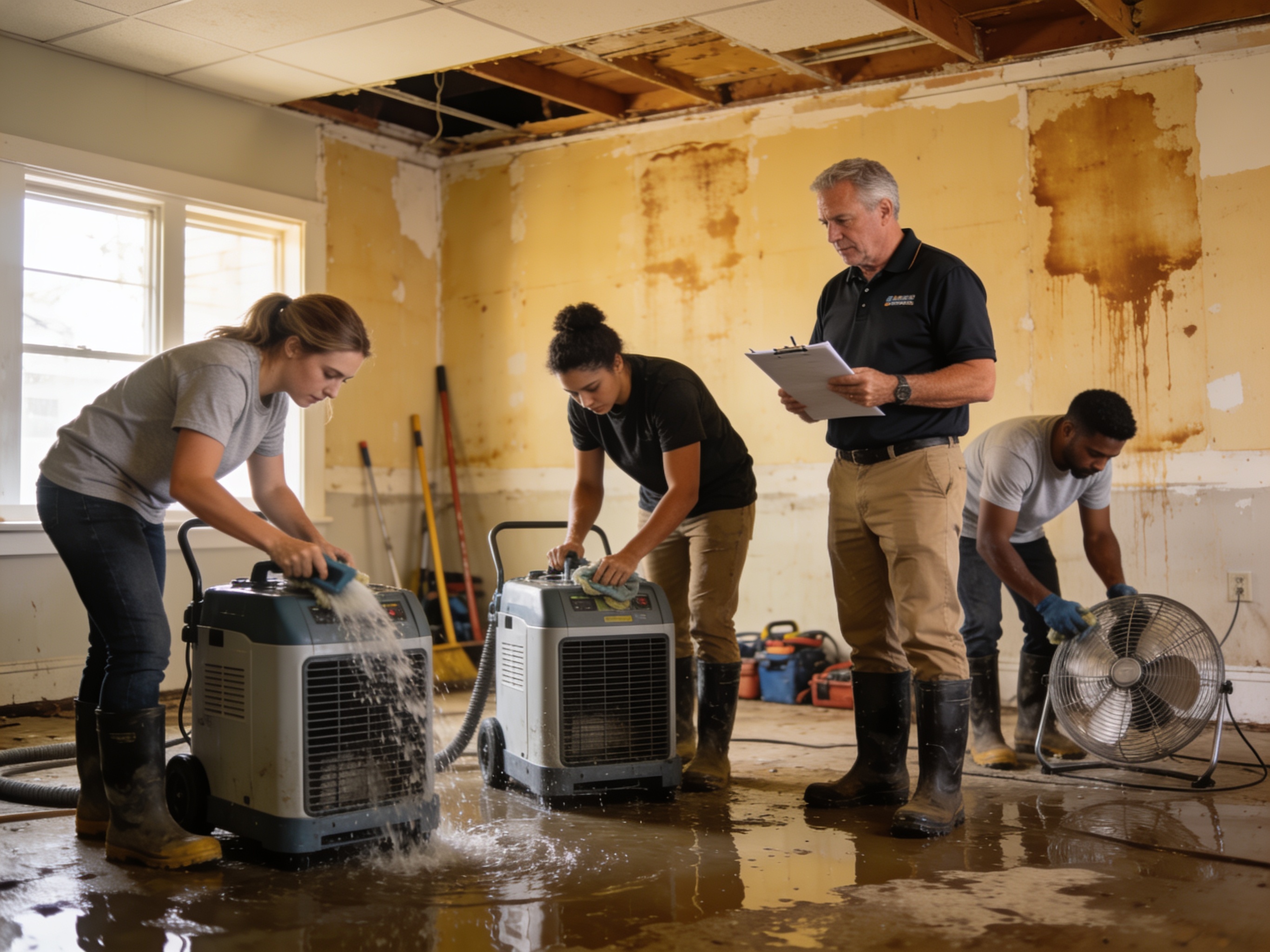 The louisiana water damage restoration repair team at work in New Orleans